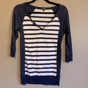 Navy and white striped blouse